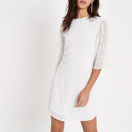 River Island Womens White Sequin Swing Dress