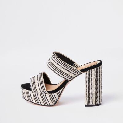 River Island Womens White Stripe Block Heel Platform Sandals