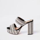 River Island Womens White Stripe Block Heel Platform Sandals