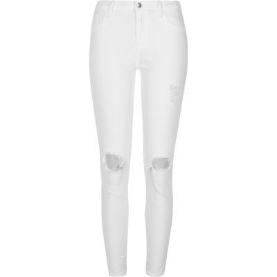 River Island Womens White Ripped Super Skinny Amelie Jeans