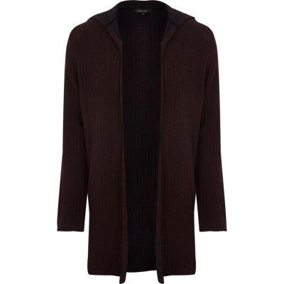 River Island Mensdark Twisted Rib Hooded Cardigan