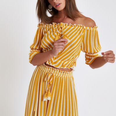River Island Womens Stripe Bardot Crop Top