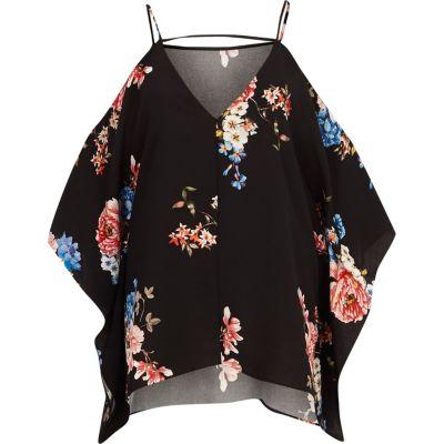 River Island Womens Floral Cold Shoulder Cape Sleeve Top