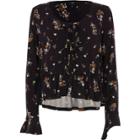 River Island Womens Floral Tie Front Frill Long Sleeve Top