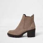 River Island Womens Faux Suede Wide Fit Chunky Boots