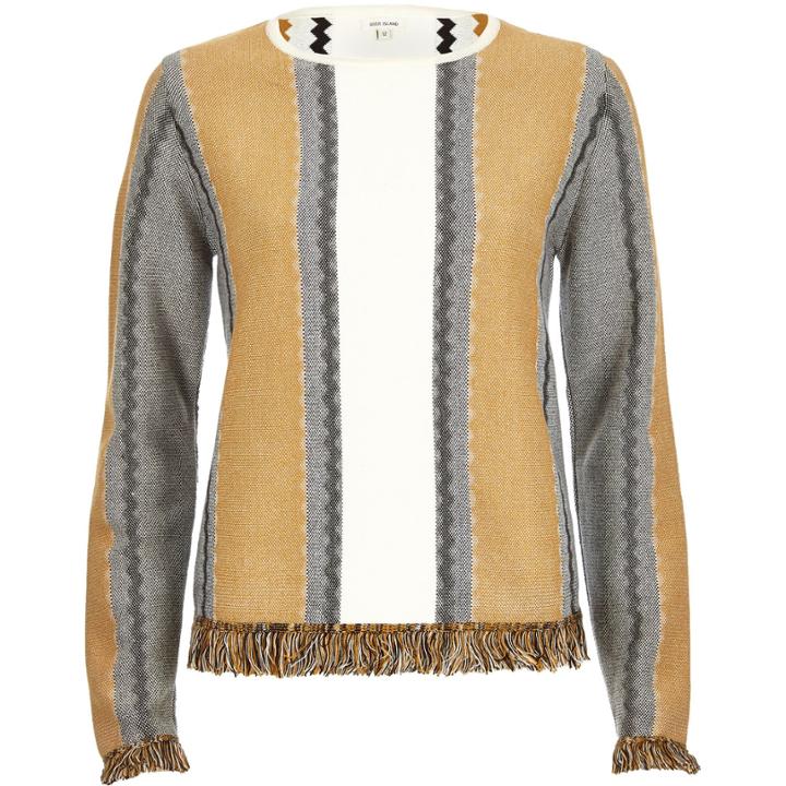 River Island Womens Stripe Fringed Jumper