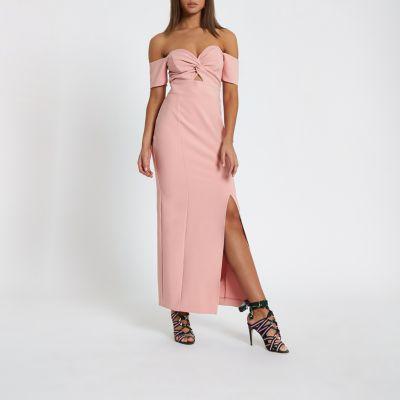 River Island Womens Knot Front Bardot Maxi Dress