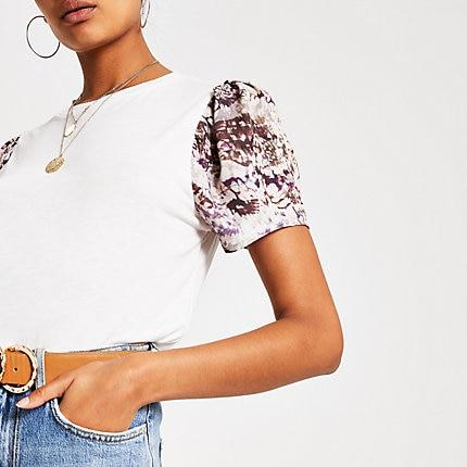 River Island Womens White Printed Short Sleeve Top