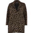 River Island Womens Plus Leopard Print Overcoat