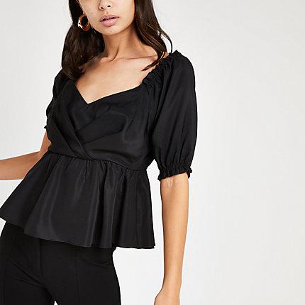 River Island Womens Bardot Puff Sleeve Tea Top