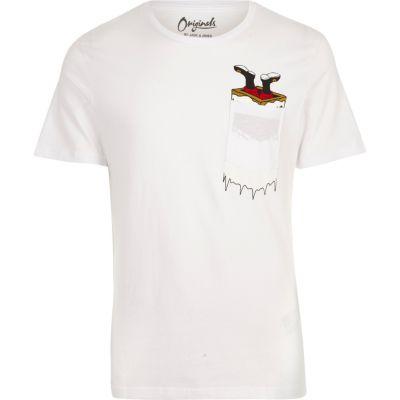 River Island Menswhite Jack & Jones Chest Print T-shirt