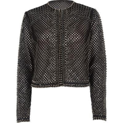 River Island Womens Mesh Embellished Cropped Jacket