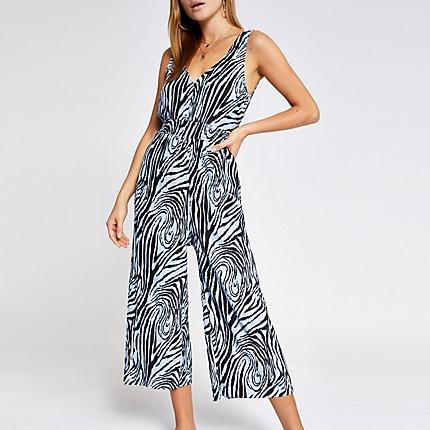 River Island Womens Zebra Print Plisse Jumpsuit