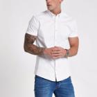 River Island Mens White Short Sleeve Muscle Fit Denim Shirt