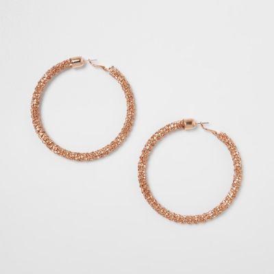 River Island Womens Rose Gold Diamante Rope Hoop Earrings
