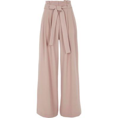 River Island Womens Nude Tie Belt Wide Leg Trousers