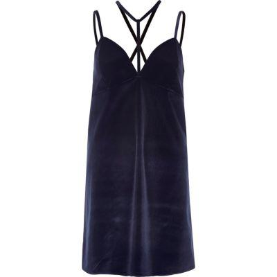 River Island Womens Velvet T-bar Strappy Mini Dress