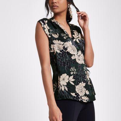 River Island Womens Floral V Neck Wrap Top