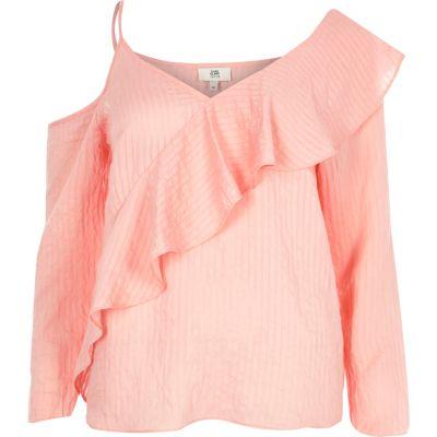 River Island Womens Petite Stripe Frill One Shoulder Top