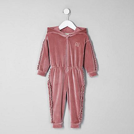 River Island Mini Girls Velvet Hooded Onesie