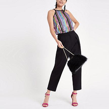 River Island Womens Stripe Sequin Halter Neck Cami Top