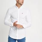 River Island Mens White Embroidered Long Sleeve Oxford Shirt