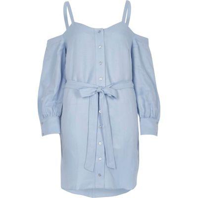 River Island Womens Cold Shoulder Tie Waist Button-up Dress