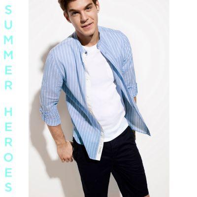 River Island Mens Stripe Grandad Shirt