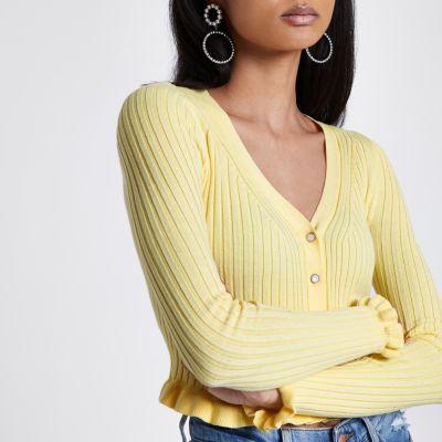 River Island Womens Ribbed Frill Cropped Cardigan