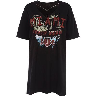River Island Womens 'miami' Print Chain Choker Neck T-shirt