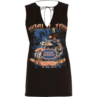 River Island Womens Tie Neck Rock Band Print Tank Top