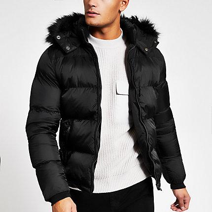 Mens Schott Padded Faux Fur Hood Jacket
