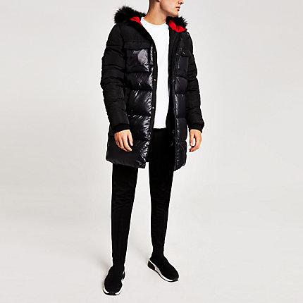 River Island Mens Faux Fur Hood Longline Puffer Jacket