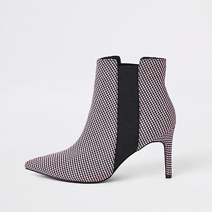 River Island Womens Check Print Pointed Slim Square Heel Boot