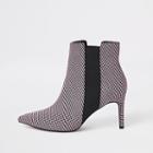 River Island Womens Check Print Pointed Slim Square Heel Boot
