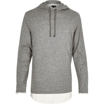 River Island Mens Marl Longline Layered Hoodie