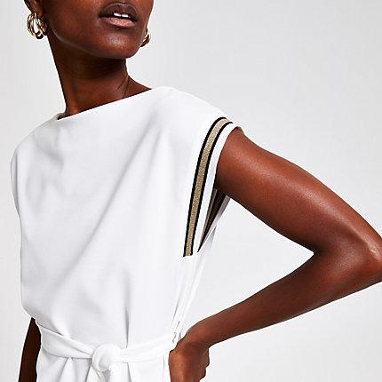 River Island Womens White Tie Waistk Top