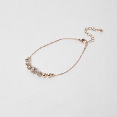 River Island Womens Rose Gold Tone Rhinestone Bead Anklet