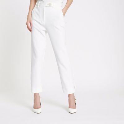 River Island Womens White Faux Pearl Cigarette Pants