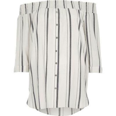 River Island Womens White Stripe Print Shirred Bardot Shirt