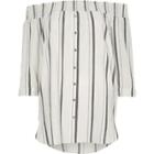 River Island Womens White Stripe Print Shirred Bardot Shirt