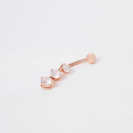 River Island Womens Rose Gold Tone Triple Dangle Belly Bar