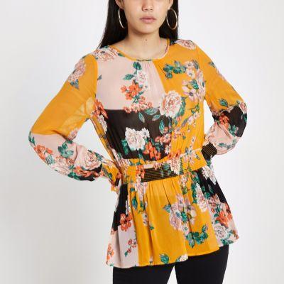 River Island Womens Floral Print Shirred Blouse