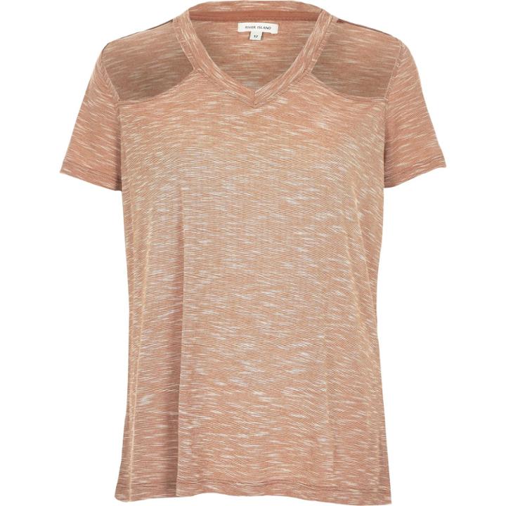 River Island Womens Textured Cut-out Shoulder T-shirt