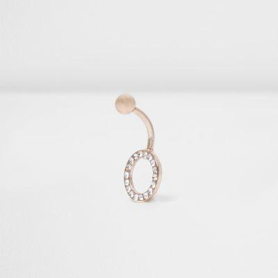 River Island Womens Rose Gold Tone Diamante Circle Belly Bar