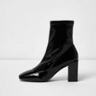 River Island Womens Patent Square Toe Block Heel Sock Boots