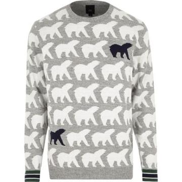 River Island Mens Polar Bear Knit Christmas Sweater