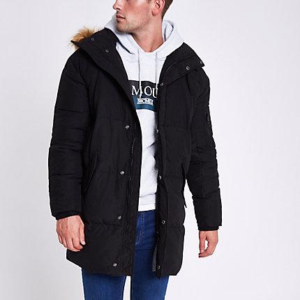 River Island Mens Longline Faux Fur Hooded Parka Jacket