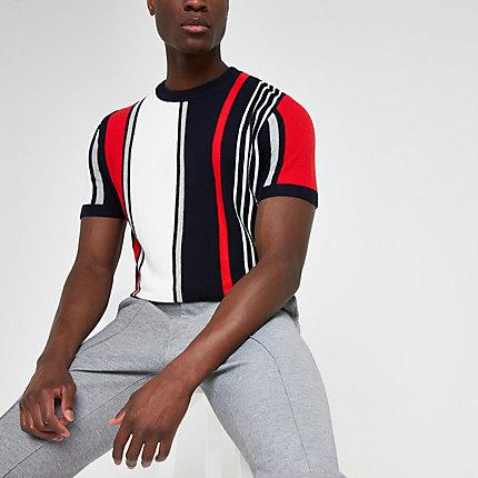 River Island Mens Stripe Slim Fit Knitted T-shirt