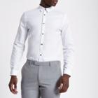 River Island Mens White Jacquard Check Slim Long Sleeve Shirt